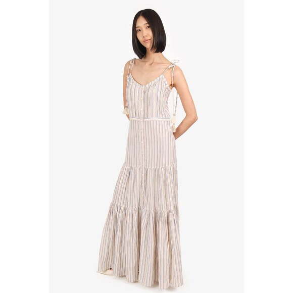 Veronica Beard Windansea Midi Dress Striped Printed Tiered Resort M New 282093 - Picture 3 of 10